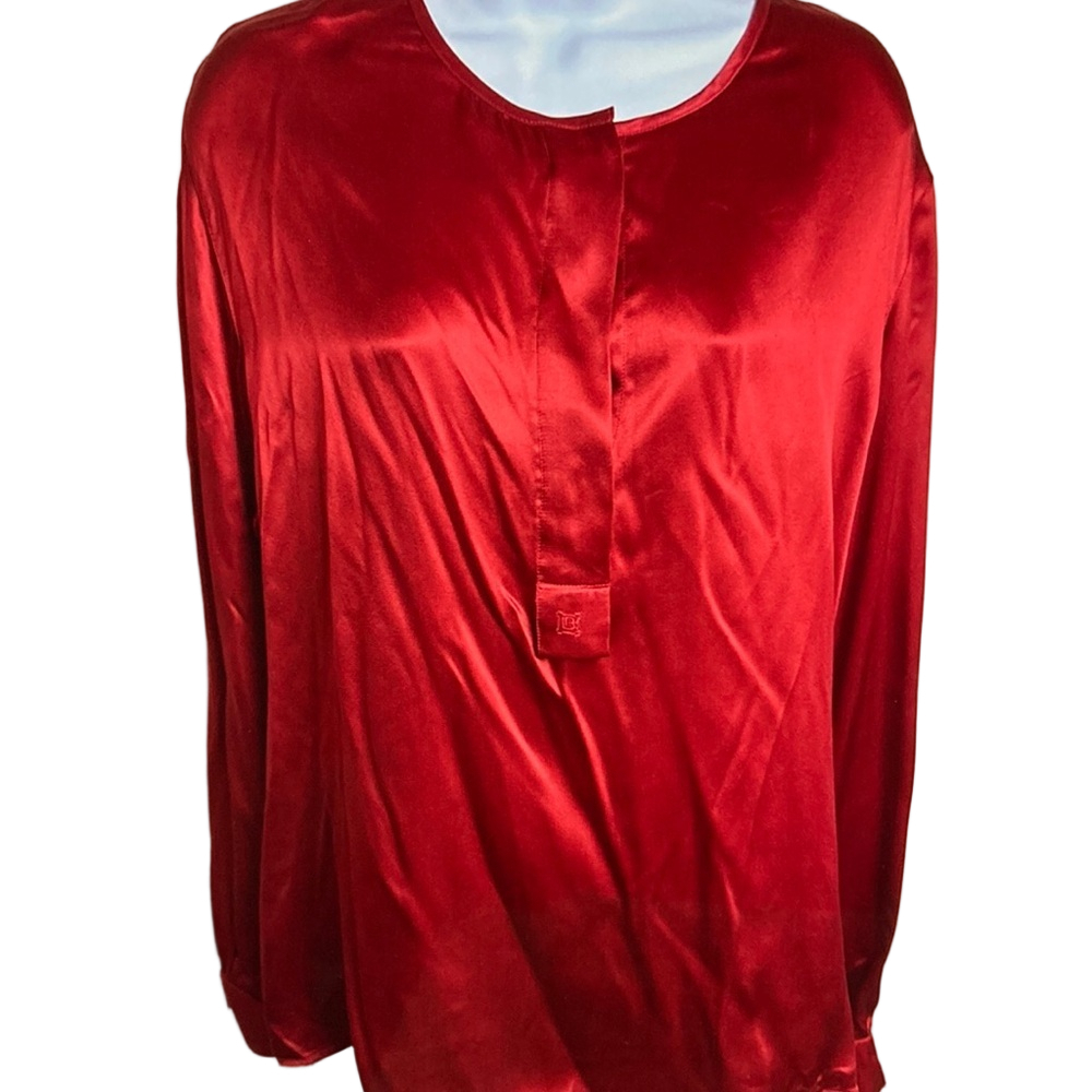 Laura Biagiotti Red Silk Tunic Blouse Long Sleeve Medium